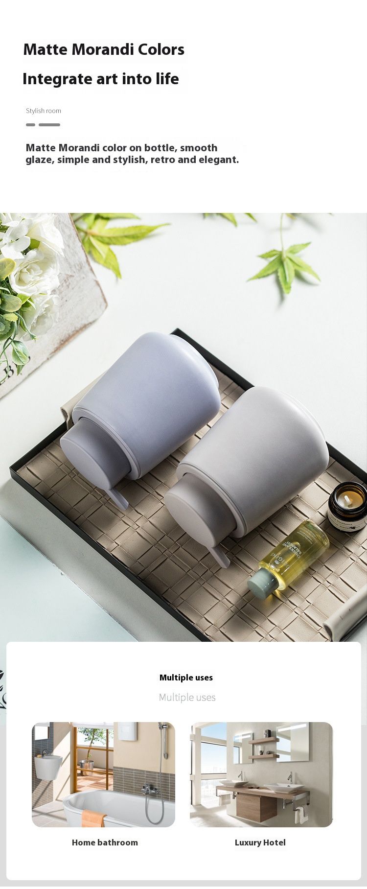 340ml Ceramic Foam Dispenser Bottle – Hand Soap & Shampoo Foamer Pump – Matte Oatmeal & Lavender – Eco-Friendly Gift For Home & Spa_voghion.com