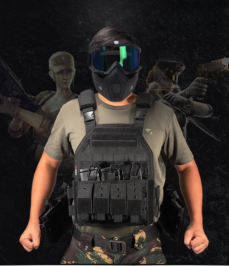 Tactical Vest With Quick-Release System – Military & Airsoft Molle Plate Carrier, Adjustable For Outdoor Training & Combat Simulation_voghion.com