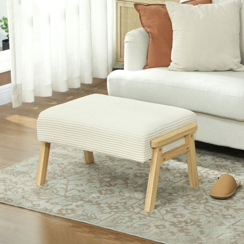 Sitzhocker Con Weichem Sitzkissen Und Holzbeinen, Cordoptik, Cremeweiß_voghion.com