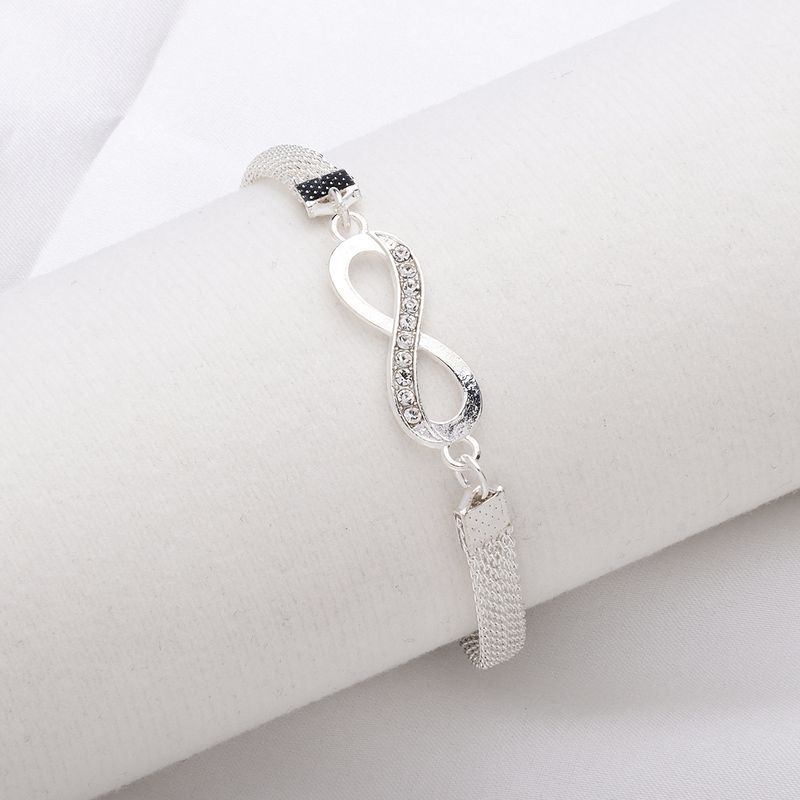 Hot-Selling Personality Exaggerated Inlaid Diamond Lucky 8 Infinite Bracelet Fashion Alloy Bright Silver Anklet_voghion.com