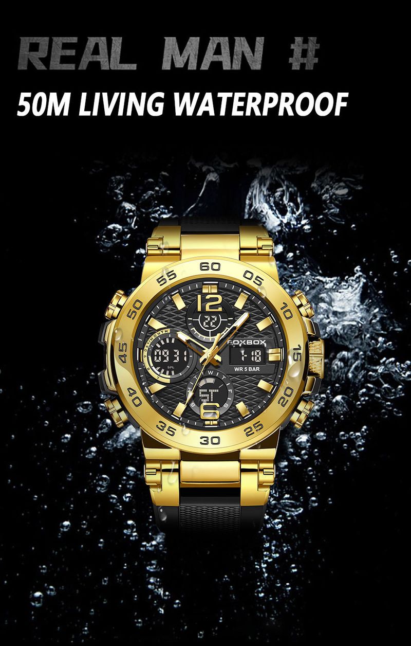 Men's Sport Watch With Digital Analog Display, Waterproof, Shock Resistant, LED Backlight, Silicone Strap, Durable Mineral Glass, Casual Outdoor Wear_voghion.com