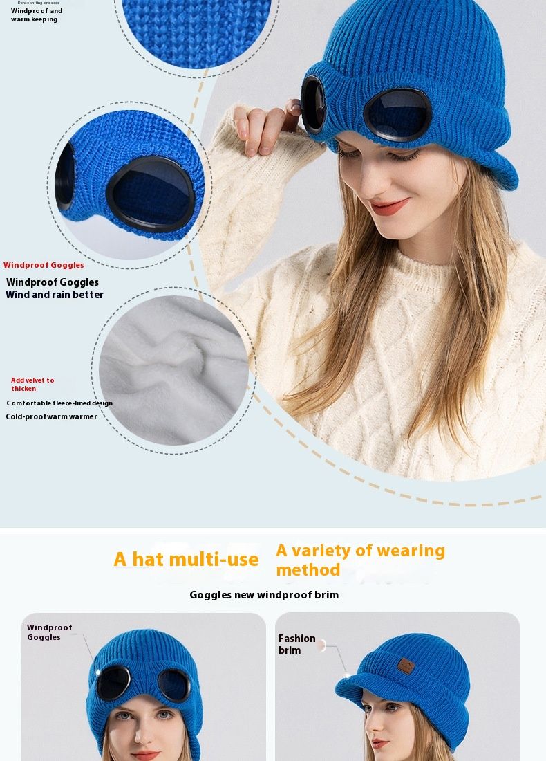 New Winter Fashionable Versatile Hat With Plush Warm Windproof Hat For Women Ear Protection Knitted Yarn Hat_voghion.com