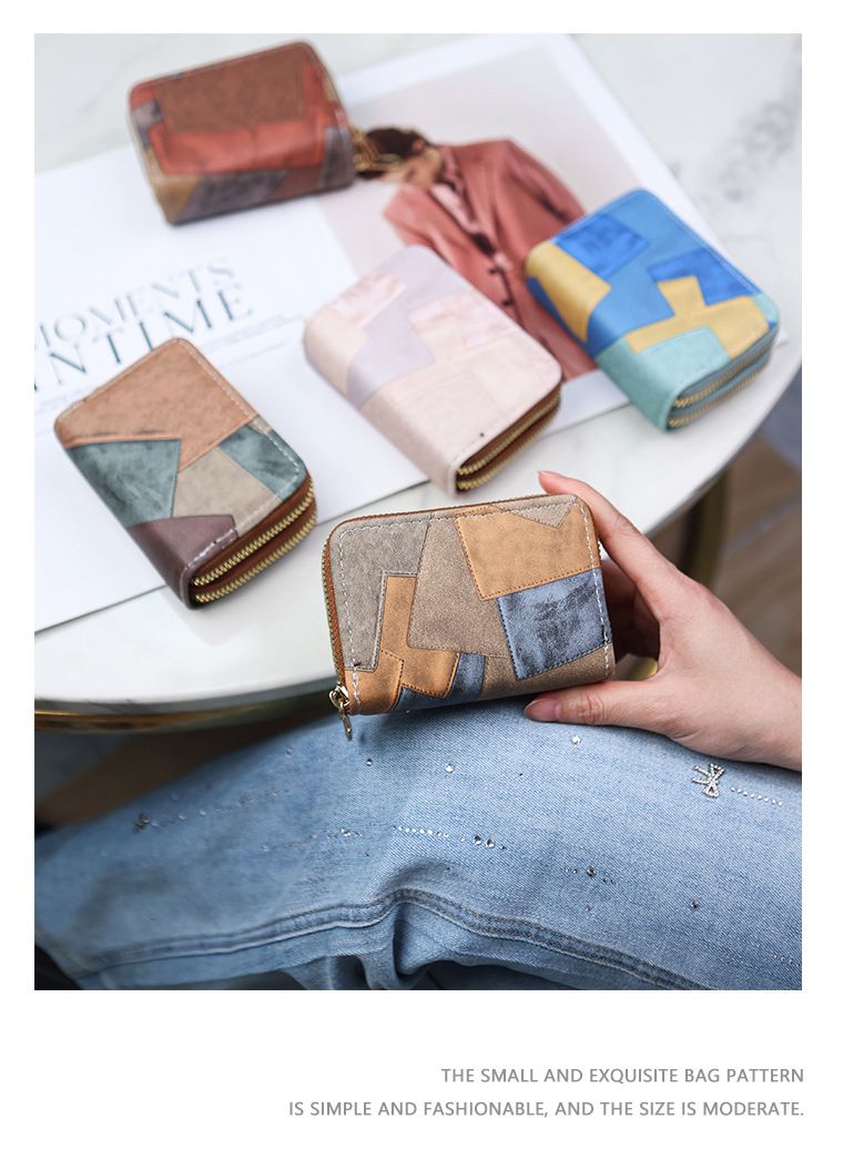 Porta carte Porta carte Porta carte a fisarmonica con doppia cerniera Retro Colore abbinato Portafoglio corto multifunzione Porta monete con più slot per carte_voghion.com