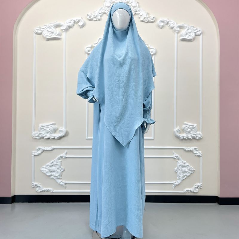 Women's Clothing Ice Silk Wrinkled Two Piece Suit Solid Color Pocket Robe Front One Back Two Double Layer Headscarf_voghion.com