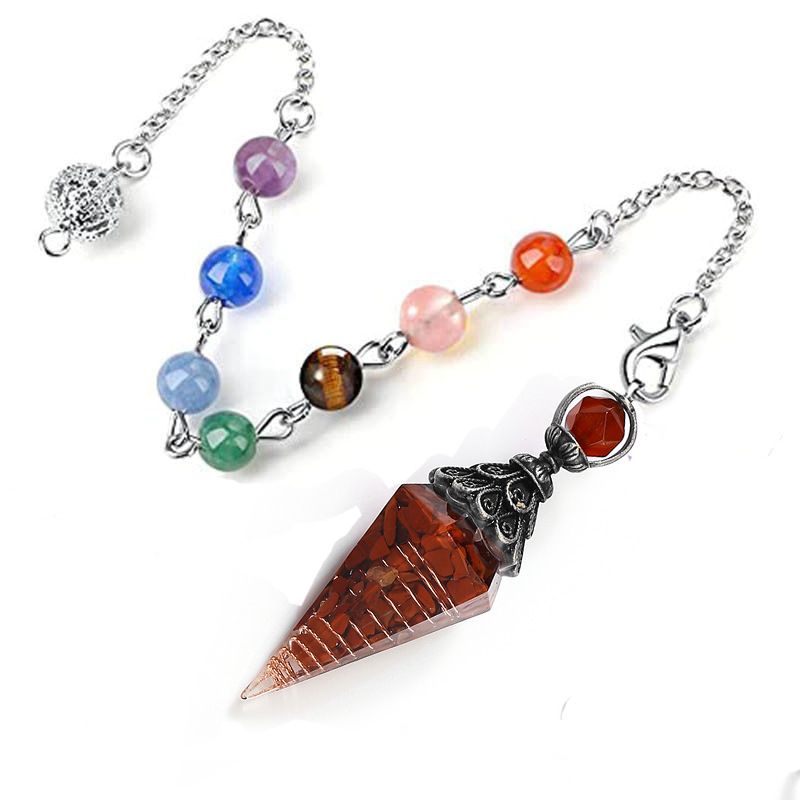 Natural Crystal Gravel Resin Hexagonal Column Cone Pendant 7 Color Beads Chain Pendulum Ornaments Yoga Stone Ornaments_voghion.com
