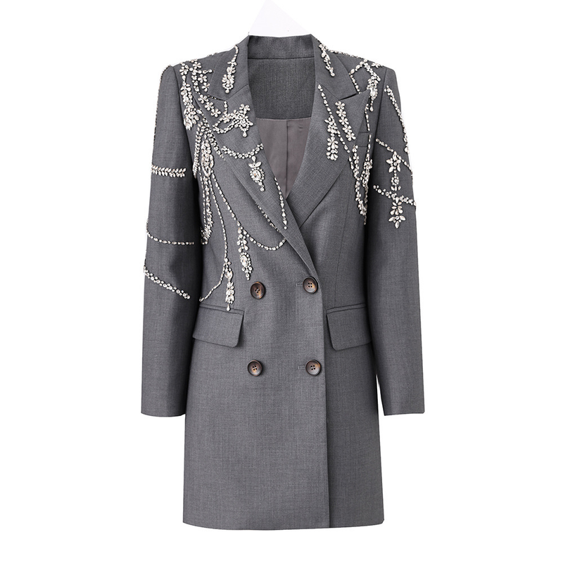 Women's Clothing Middle Eastern Style Super Heavy Beaded Suit Dress Gray Temperament Dress Skirt_voghion.com