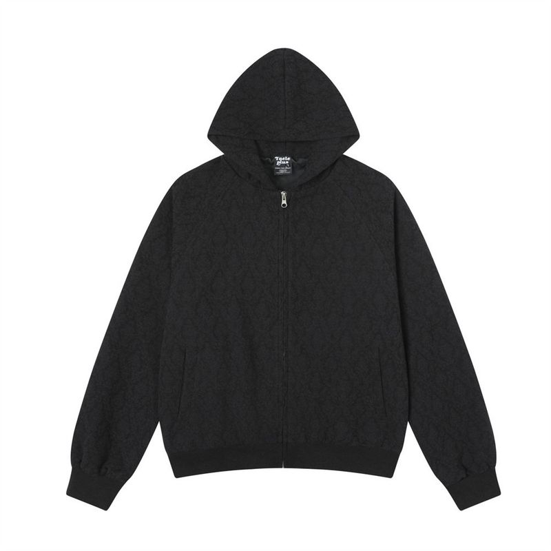 Dark Pattern Diamond Grid Hooded Herren High Street Vielseitige lockere Freizeitjacke mit kurzem Reißverschluss Trendy_voghion.com