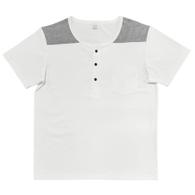 2024 Sommer Herren Button-Up T-Shirt Color Block Thin Henry Kurzarm Top für Männer_voghion.com
