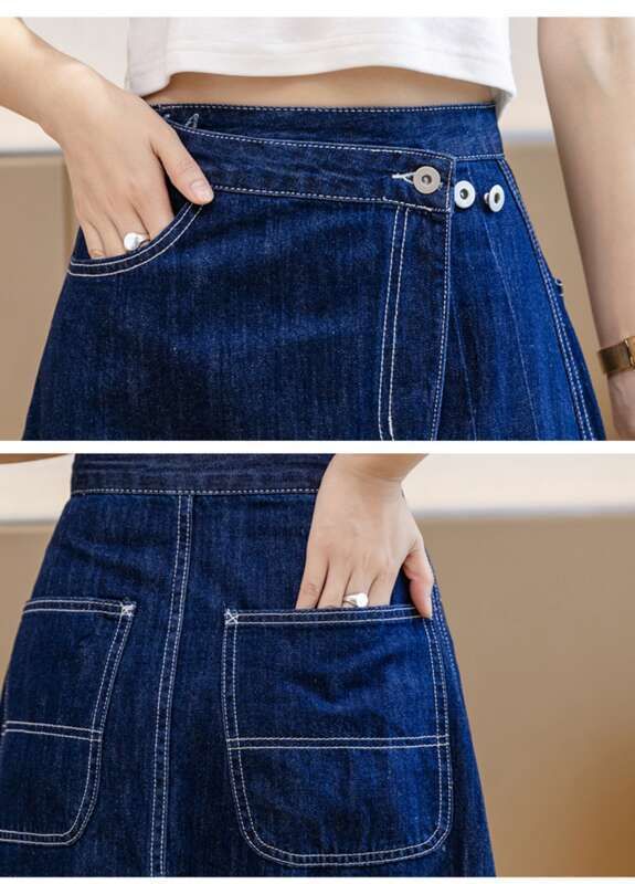 Fustă lungă plisată cu model A, model cowboy midi, lungime medie, vara 2025, stil nou, design neregulat_voghion.com