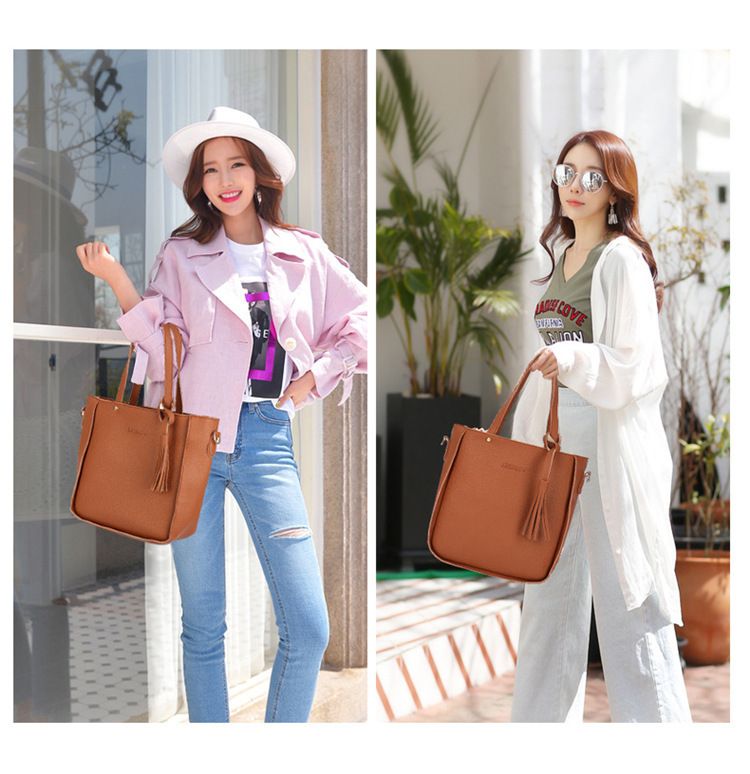 Damentaschen Mutter-Kind-Tasche Vierteiliges Set Neue Eimer Quaste Umhängetasche Handtasche Damentasche Große Tasche Umhängetasche_voghion.com