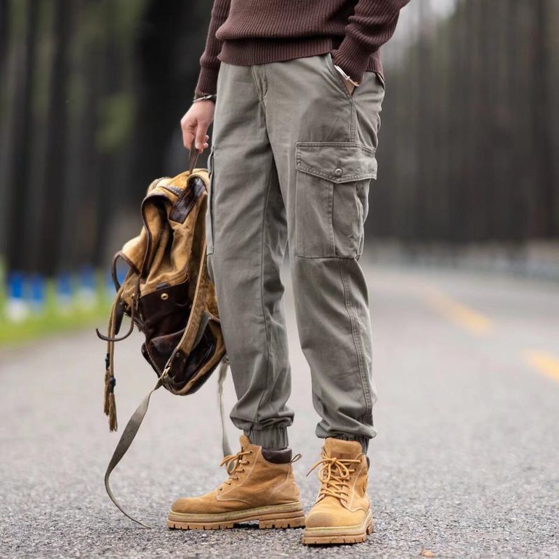 Pantaloni multitasche da uomo, realizzati in puro cotone, larghi alla caviglia, marchio alla moda, resistenti all'usura, riparazione auto, manodopera_voghion.com