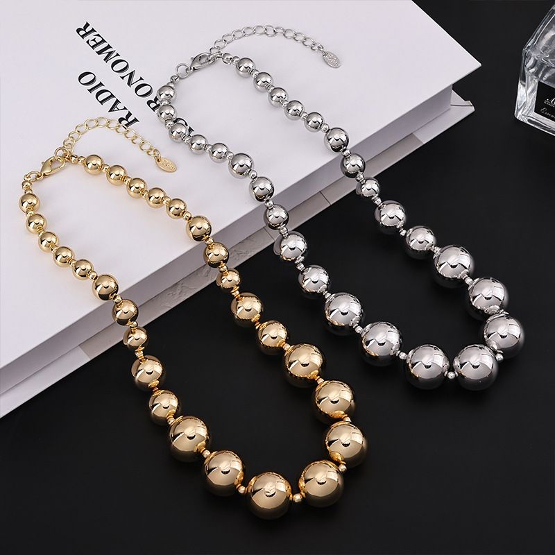Collier de perles rondes géométriques de style punk pour femmes, style rétro, simple, grand et petit_voghion.com
