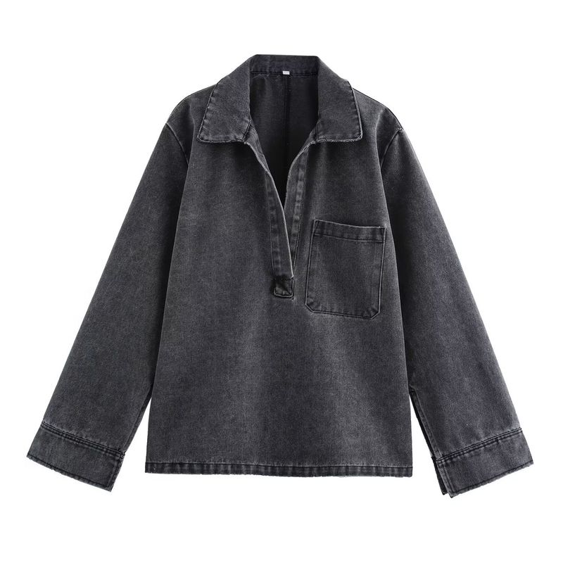 Women's Clothing Street Fashion Straight Pants Suit Tops Denim Casual Wear_voghion.com