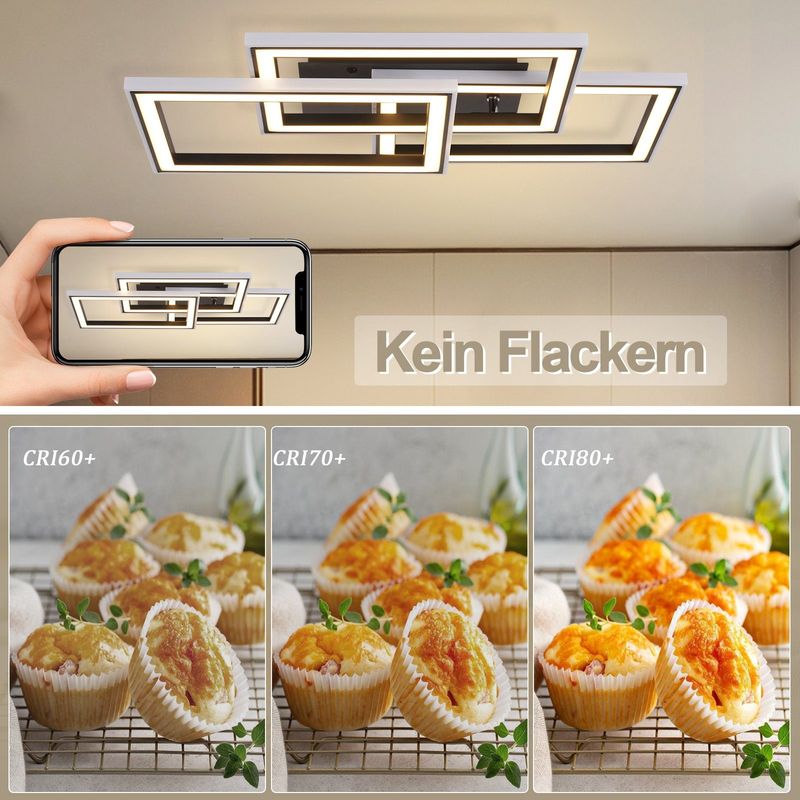 Glitzerlife Deckenlampe LED Deckenleuchte Schwarz - 45W Modern Dimmbar Schlafzimmerlampe Mit Fernbedienung RGB Farbwechsel Deckenbeleuchtung Geometrisch Für Küche_voghion.com