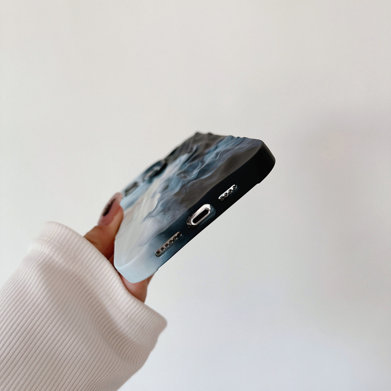 Capa para celular adesivo de água padrão mármore preto e branco adequado para iPhone15promax capa para celular Apple 14 plissado 13 tridimensional_voghion.com