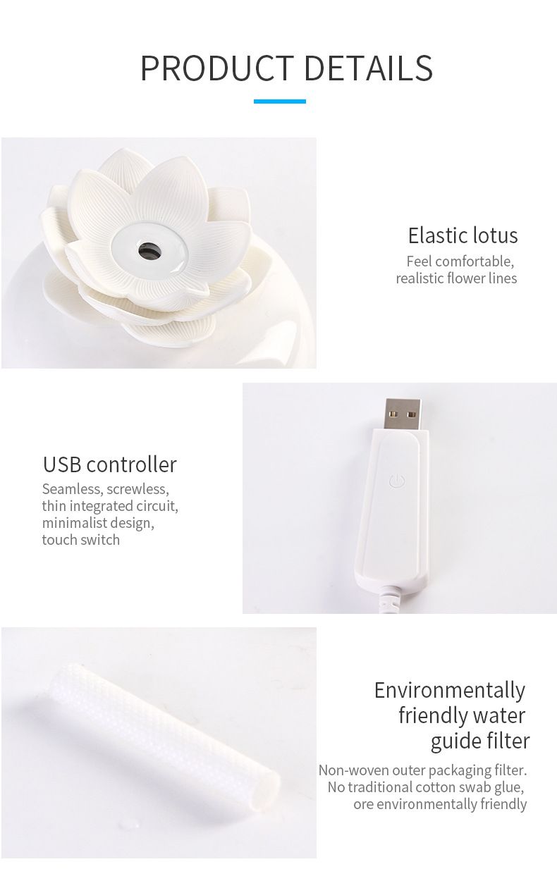 Lotus Aromatherapy Machine Office Ceramic Gift Home Mini Essential Oil Moisturizing Touch Humidifier_voghion.com