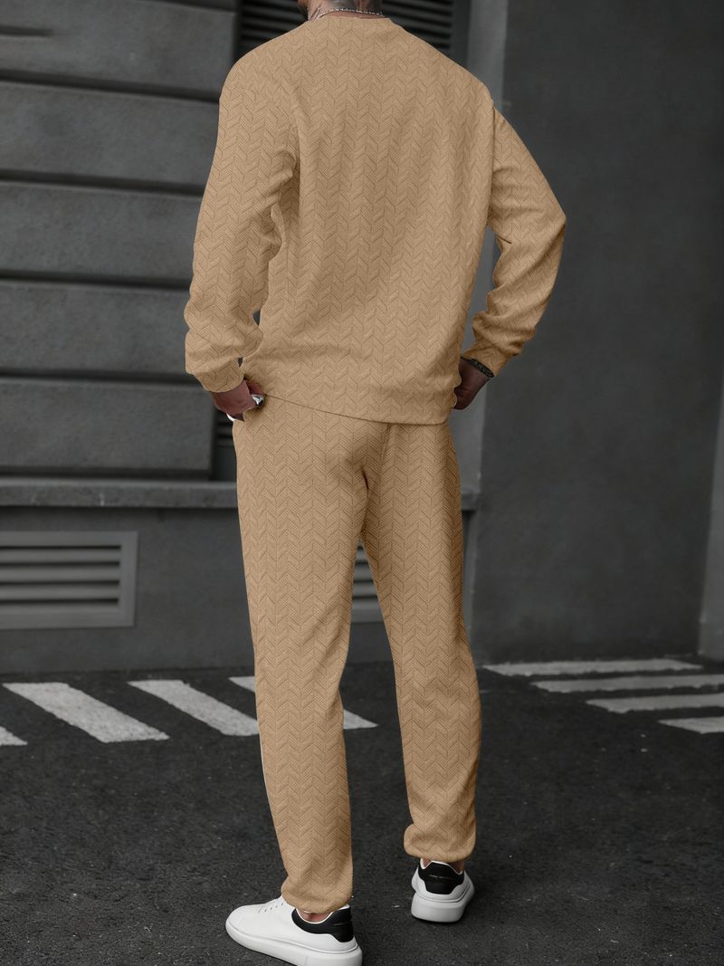 Completo polo e pantaloni a righe color grano da uomo – Completo sportivo a maniche lunghe per look casual e sportivi_voghion.com