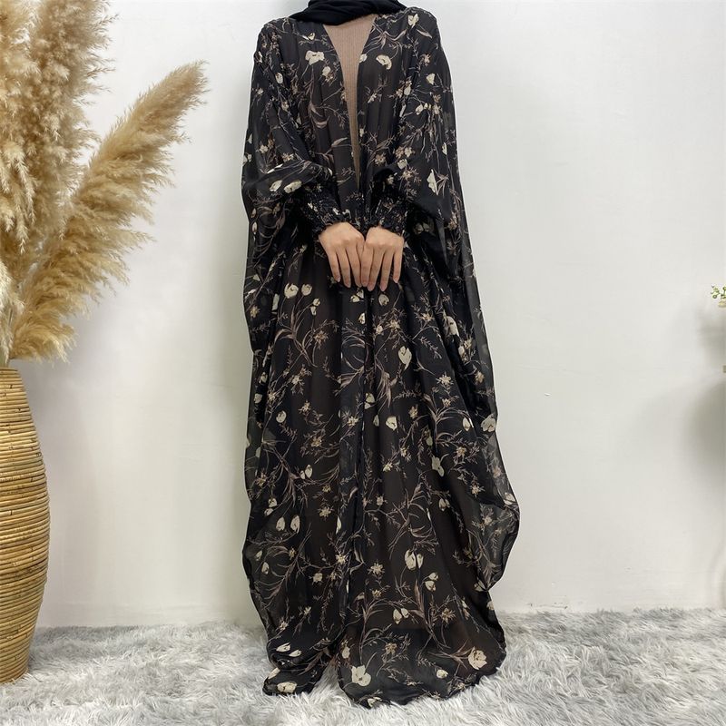 Women's Summer Soft Chiffon Printed Muslim Islamic Robe Series 1689_voghion.com
