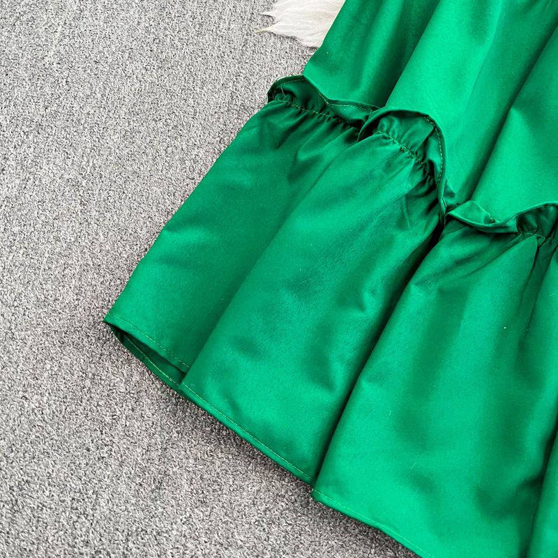 Mode High-End-Dame Langarm Rundhals Taille Abnehmen Spitze A-Linie glänzend glänzend Kleid_voghion.com