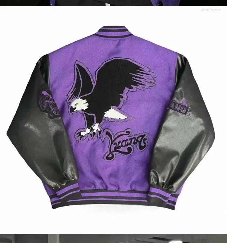 Herrenjacken Vintage Varsity Jacke Männer Lila Baseball Stickerei PU Lederärmel Frühling Herbst Frauen Bomber_voghion.com