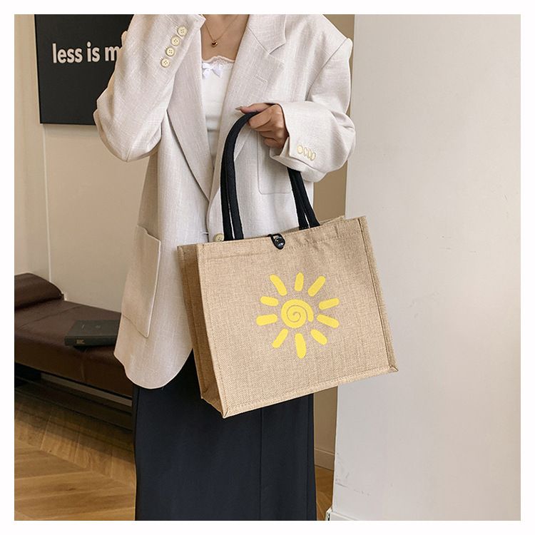 Beach Bag Thickened Large Capacity Linen Underarm Bag Shopping Bag Commuter Tote Bag Premium Casual Hand Bill Shoulder Bag Minimalism_voghion.com