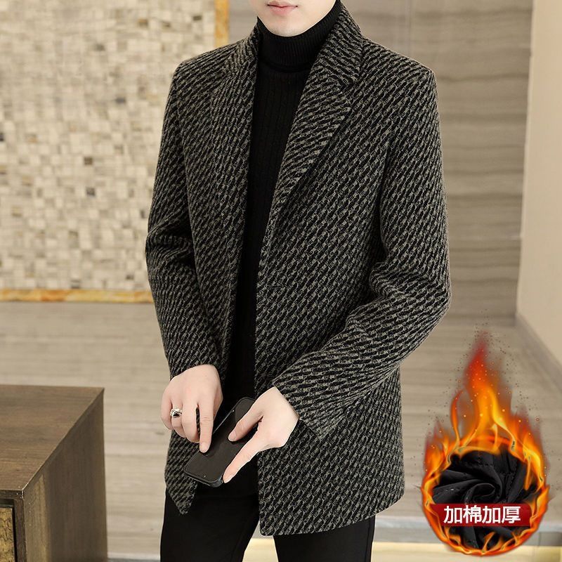 Trench da uomo di mezza età, casual, sottile, spesso, di media lunghezza, in lana, autunno inverno_voghion.com