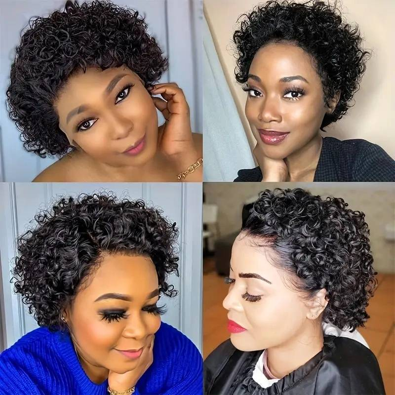 Braziliaanse Krullend Korte Pruiken Korte Pixie Cut Krullend Pruiken Voor Vrouwen 13*4*1 Kort Krullend Menselijk Haar pruiken 180% Dichtheid_voghion.com