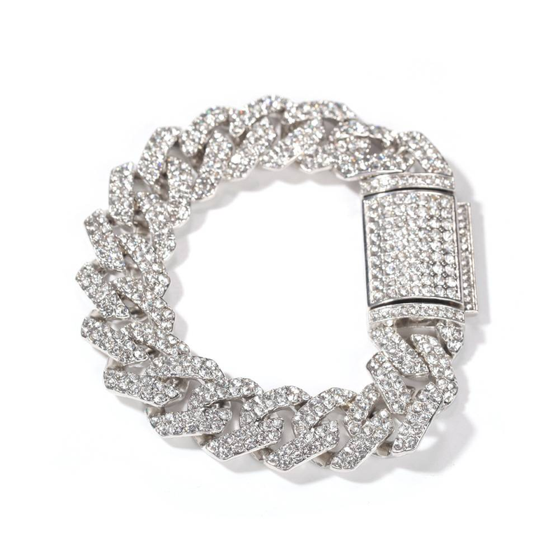 Pulseira cubana minimalista da moda hip hop, pulseira de liga grossa punk da moda masculina_voghion.com