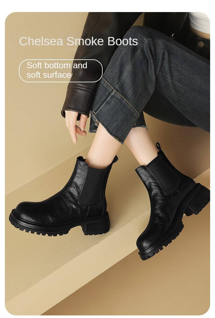 Cameido Women's thick-soled boots, British-style chimney short boots for autumn and winter 2024, women's boots with fleece sleeves._voghion.com