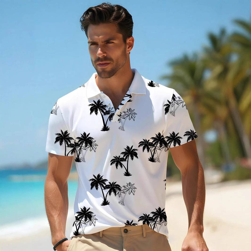 Abbigliamento uomo, moda casual alla moda, semplice, camicia a maniche corte con bottoni, stampa digitale. Abbigliamento uomo_voghion.com