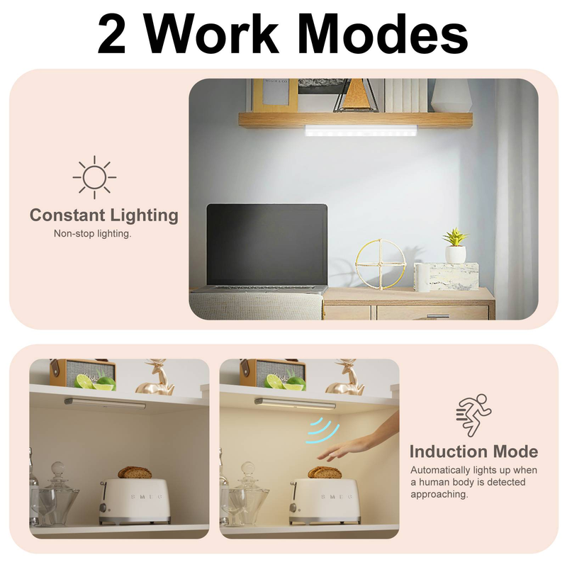 Lampe de placard à détecteur de mouvement 9,88 pouces, 24 LED, 3 couleurs (chaud/naturel/blanc), rechargeable sans fil (lot de 2)_voghion.com