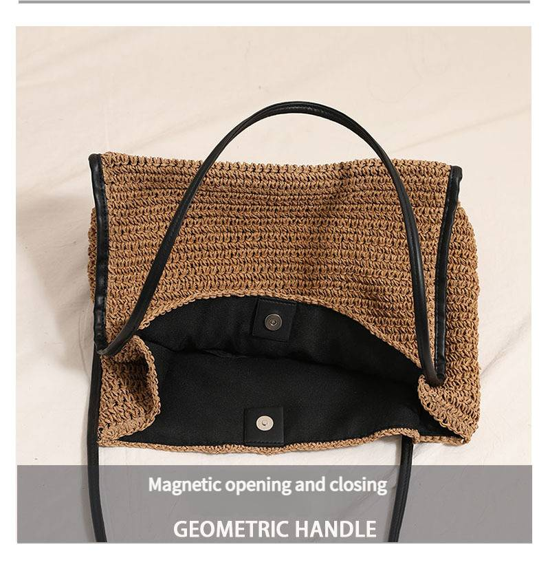 Strohtasche mit großer Kapazität, Strandtasche für Damen im Urlaub, modische einzelne Schultertasche_voghion.com