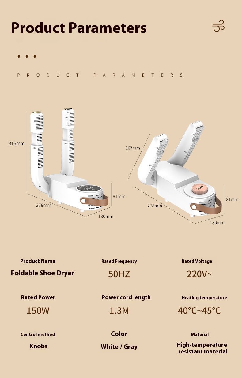 Foldable Telescopic Shoe Dryer With Timer & UV Sterilization - Adjustable Footwear Warmer For Sneakers, Boots, Kids Shoes (220V EU/US/UK Plug)_voghion.com