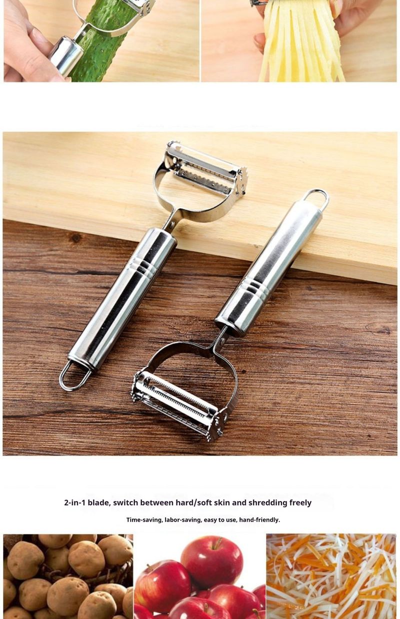 Stainless Steel 2-in-1 Vegetable Grater & Peeler – Compact Handheld Tool For Potato, Carrot, Cucumber (Non-Slip Grip)_voghion.com