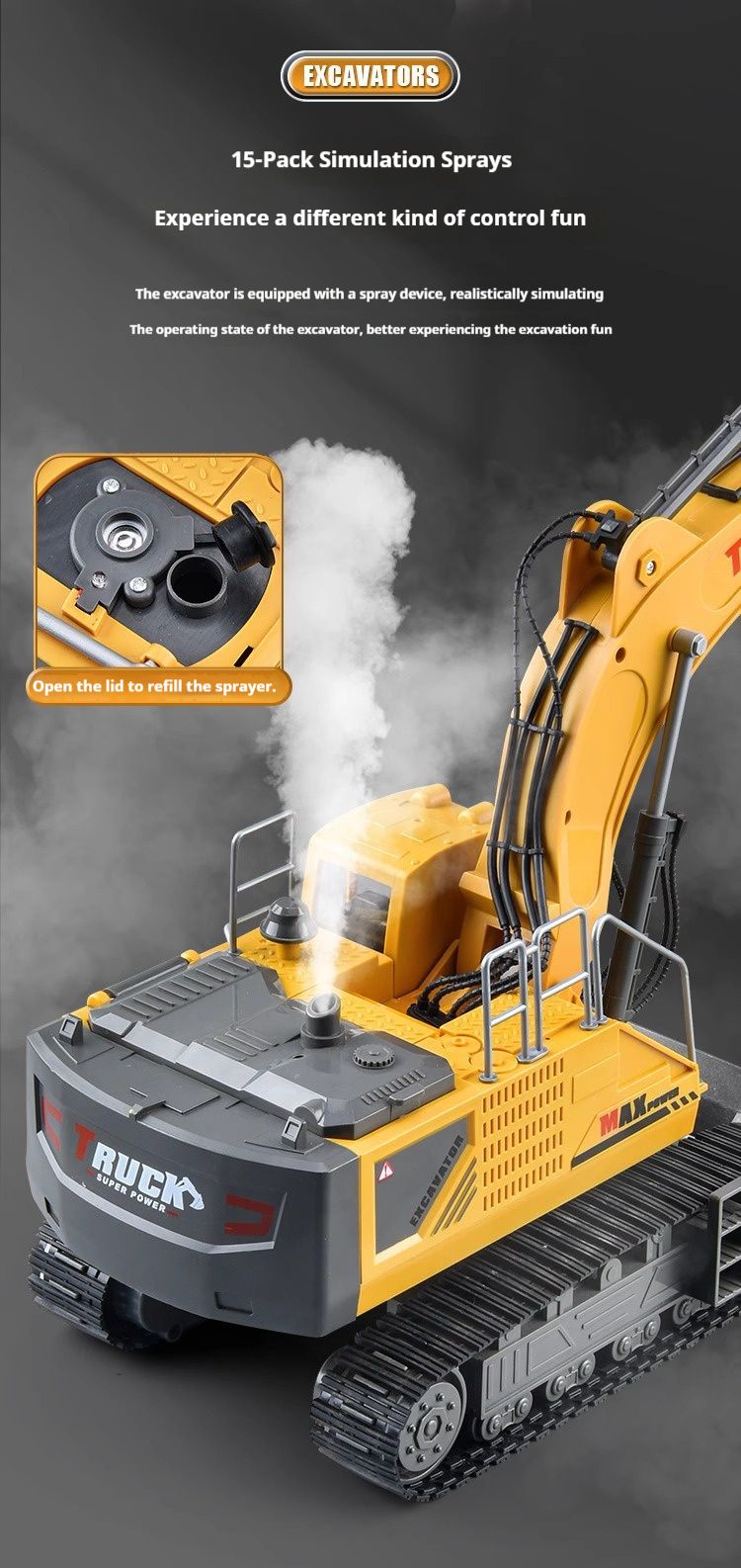 2,4 GHz afstandsbediening graafmachine van legering – Oplaadbaar bouwvoertuig met led-verlichting en realistische geluidseffecten – Duurzame RC-vrachtwagen_voghion.com