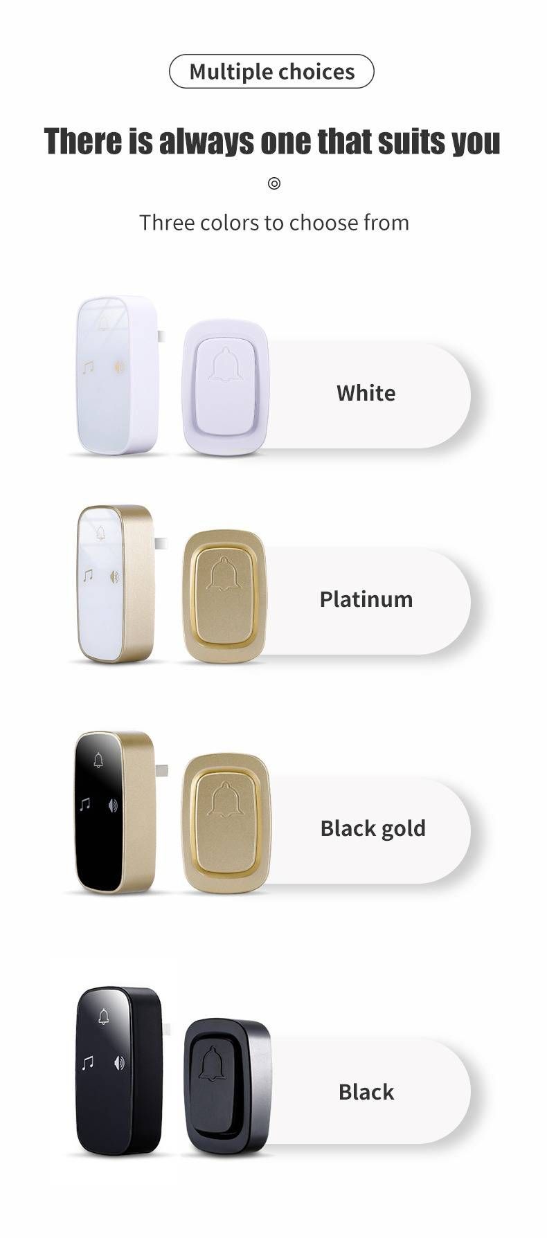 Kabellose intelligente Türklingel – Stromversorgung über eigene Stromversorgung, 38 Klingeltöne, 304 m Reichweite, IP55 wasserdicht, US/EU-Standard (Weiß, Modell 205)_voghion.com