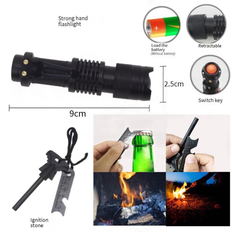 12-in-1-Überlebensausrüstungsset für Camping, Wandern und Notfälle – Kompaktes Outdoor-Multitool-Set mit Feueranzünder, Pfeife und Erste-Hilfe-Essentials_voghion.com