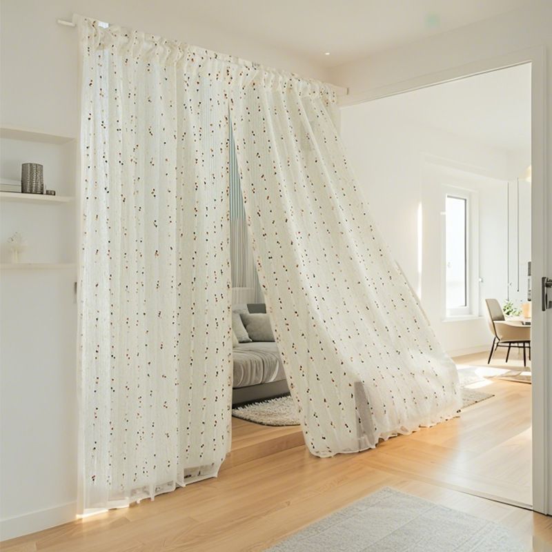 Kleiner frischer Regenbogenbohnen-transparenter Gazevorhang, Türvorhang, Trennvorhang, kurzer Vorhang, Schlafzimmer, Küche, Erkerfenster_voghion.com