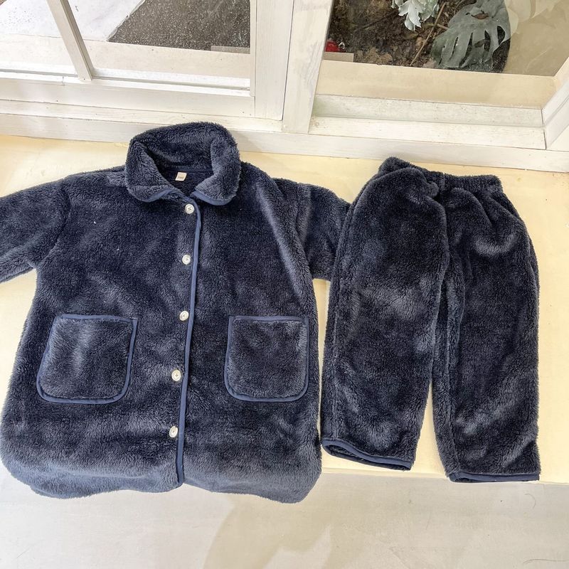Pijamas de franela para niños, camisón largo de otoño/invierno para bebés, conjunto de ropa de casa de terciopelo Coral para niños y niñas_voghion.com