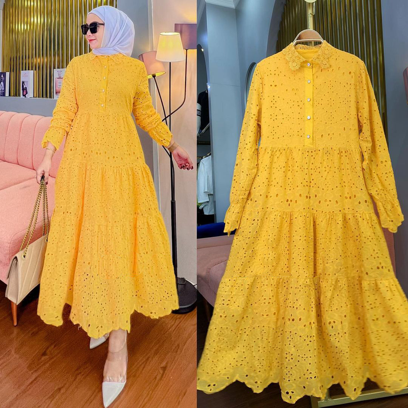 Abito in pizzo cavo ricamato da donna musulmana indonesiana_voghion.com