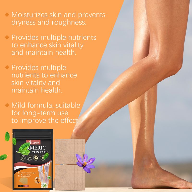 Beinpflegepflaster lindern Beschwerden in den Beinen, mit hervortretenden Venen und einer sanften Formel, die die Vitalität der Beine nährt_voghion.com