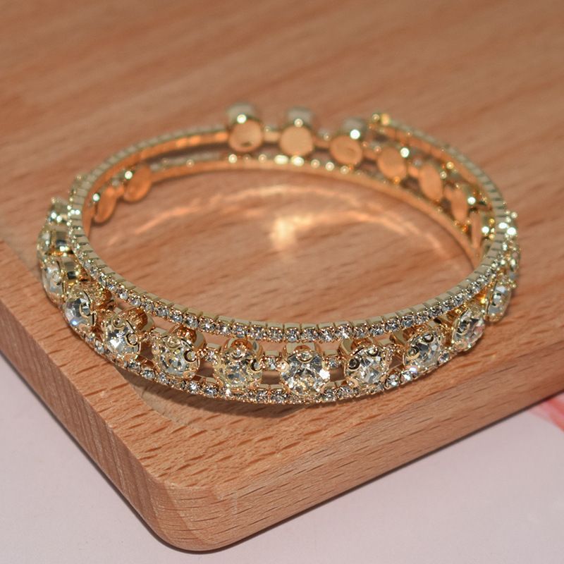 Pulsera nupcial versátil con cristales abiertos y envuelta en diamantes de imitación para mujer_voghion.com