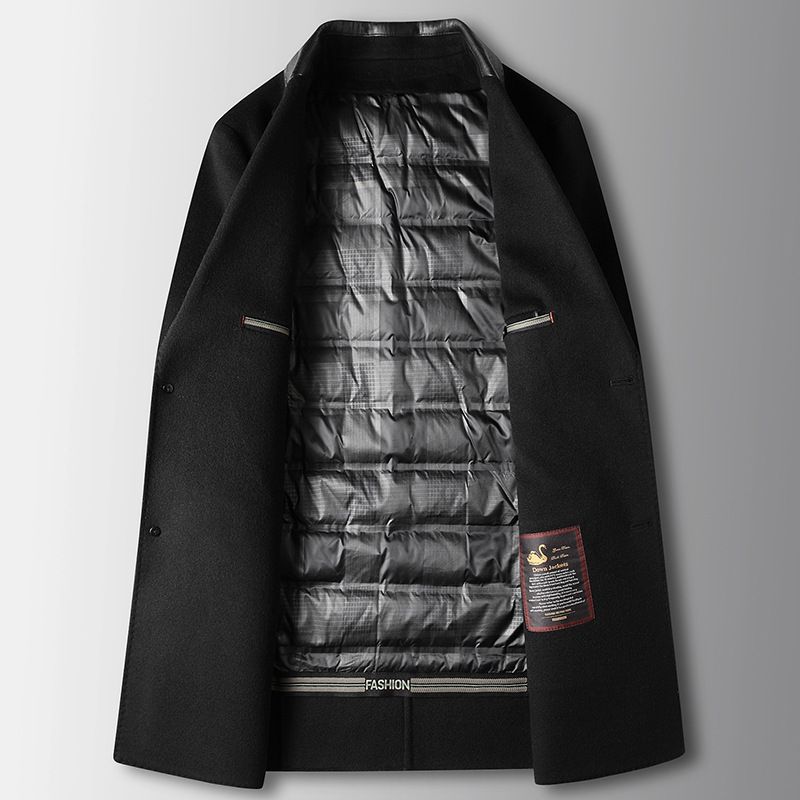 CT Men's Autumn Winter Mid-Length Wool Trench Coat With Detachable Goose Down Liner Young Business Double-Sided_voghion.com