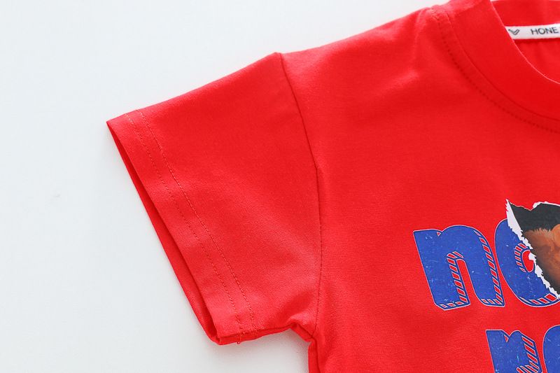 Summerkostüm Kanner- a Kleeder 1, 2-3 Joer al Jongen Buschtawen Hallefkierper Bär Kuerzärm Zwee-Stéck Set_voghion.com