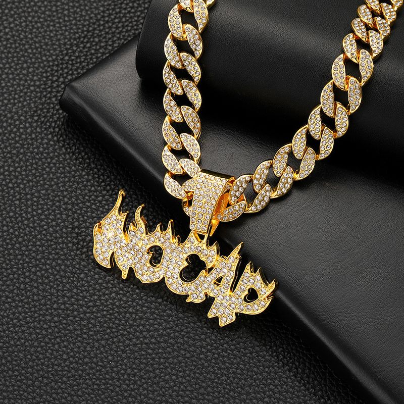 Flame Pendant, Letter Pendant Necklace, Personalized Men's Cuban Chain, Color Options_voghion.com
