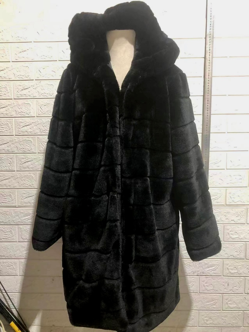 Women's clothing loose large size rabbit plush thickened hooded women's mink fur jacket_voghion.com