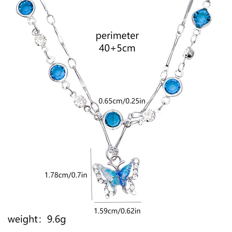 New butterfly pendant gentle girl double-layer layered necklace cat eye stone temperament exquisite collarbone chain shiny romantic accessory necklace_voghion.com