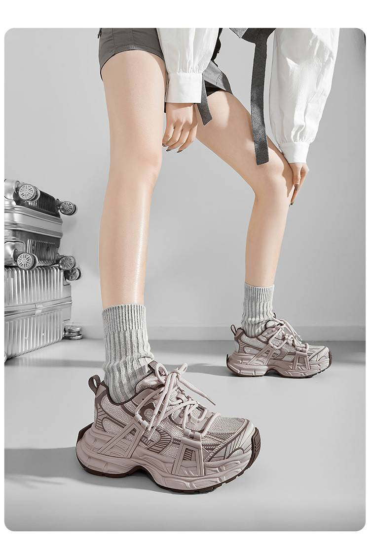 cameido Women's 2025 Spring Rhinestone Dad Shoes, Versatile Platform Thick - Soled Casual Athletic Shoes For Petite Women_voghion.com