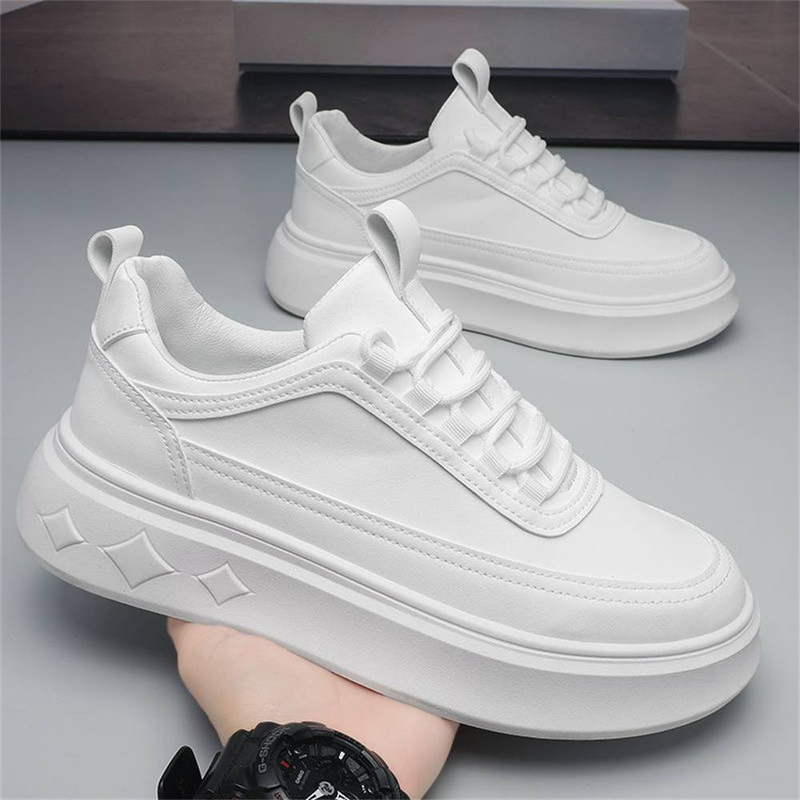 2025 Fashion Sneakers Small White Shoes Men's Artificial Leather Low Top Lace-Up Thick Sole Non-Slip Wear-Resistant Running Shoes 35-42_voghion.com