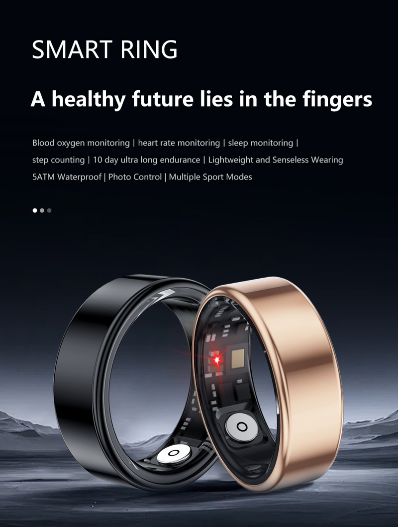 Męska biżuteria Smart Rings X1 Pierścień do pomiaru tętna i tlenu we krwi, inteligentny pierścień do monitorowania zdrowia i sportu_voghion.com